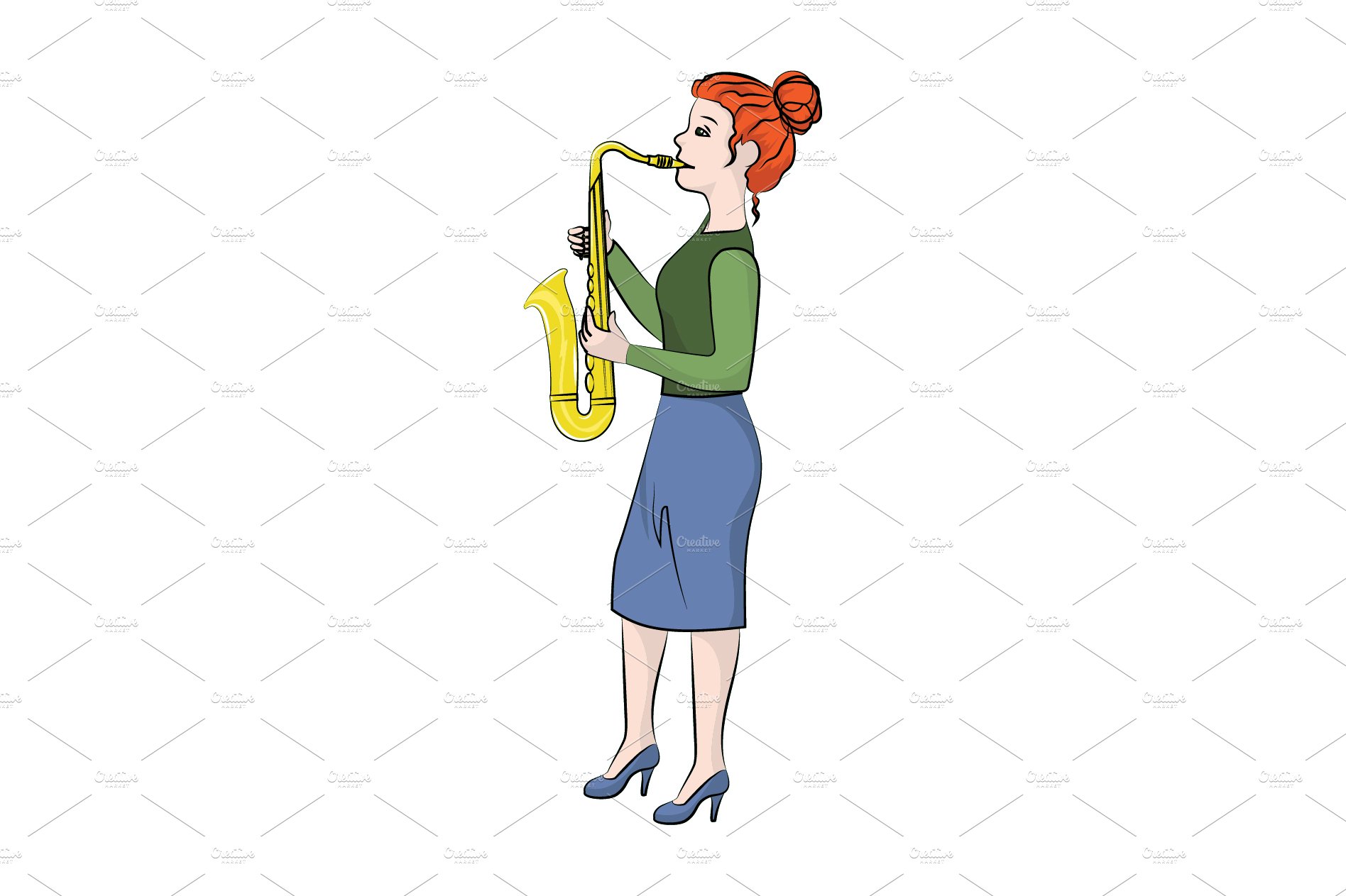 Girl (woman) plays the saxophone. cover image.