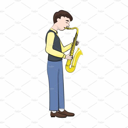 man (boy) plays the saxophone. cover image.