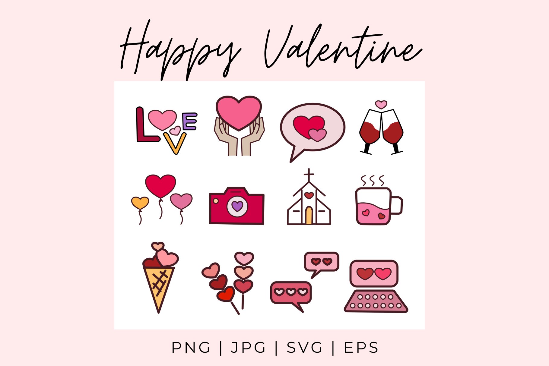 Valentine day icons cover image.