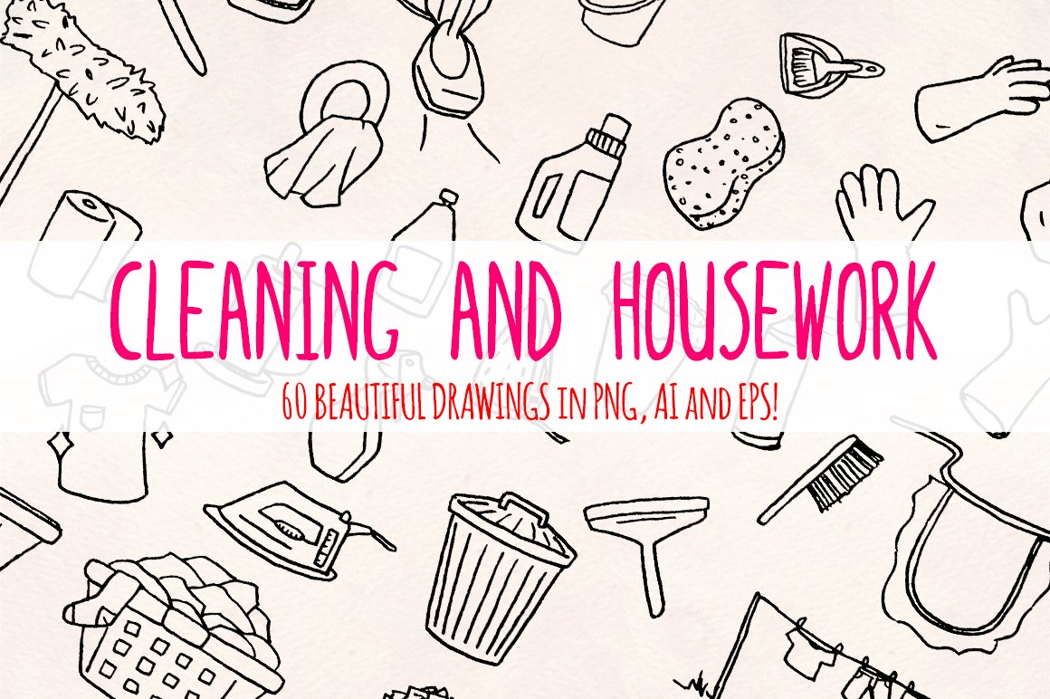 60 Cleaning and Housework Graphics preview image.