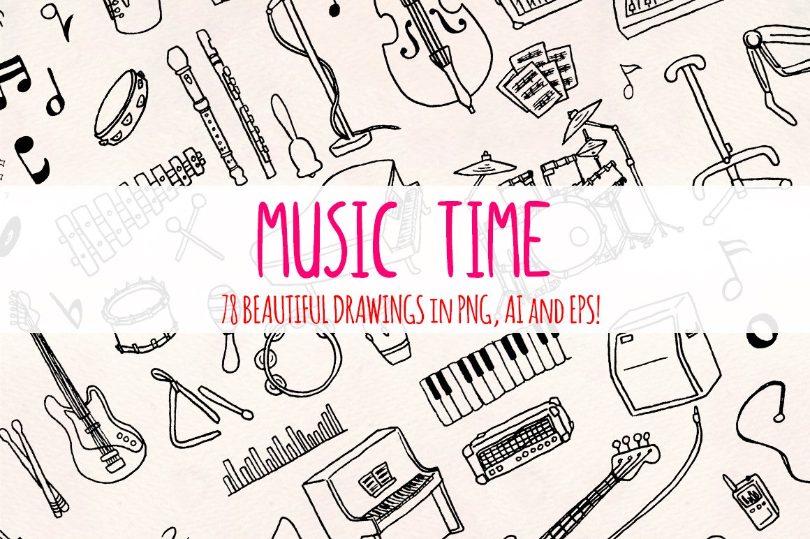 70+ Musical Vector Graphics Kit preview image.