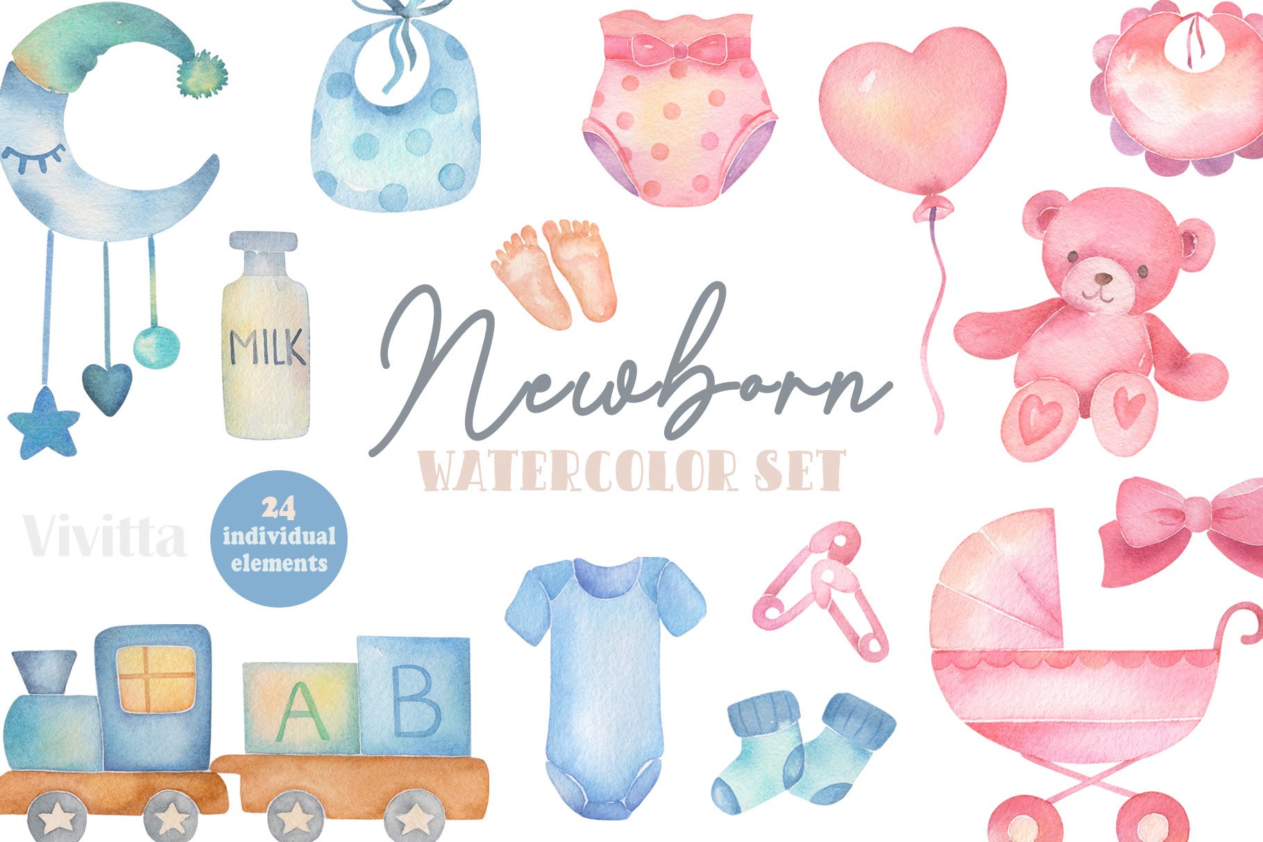 Newborn watercolor set, boy or girl cover image.
