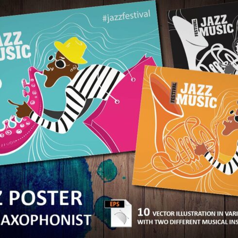 Jazz poster with saxophonist cover image.