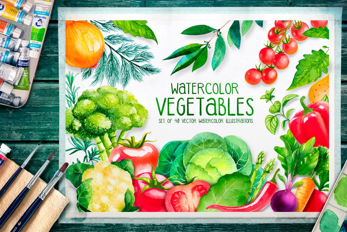 Watercolor vegetables cover image.