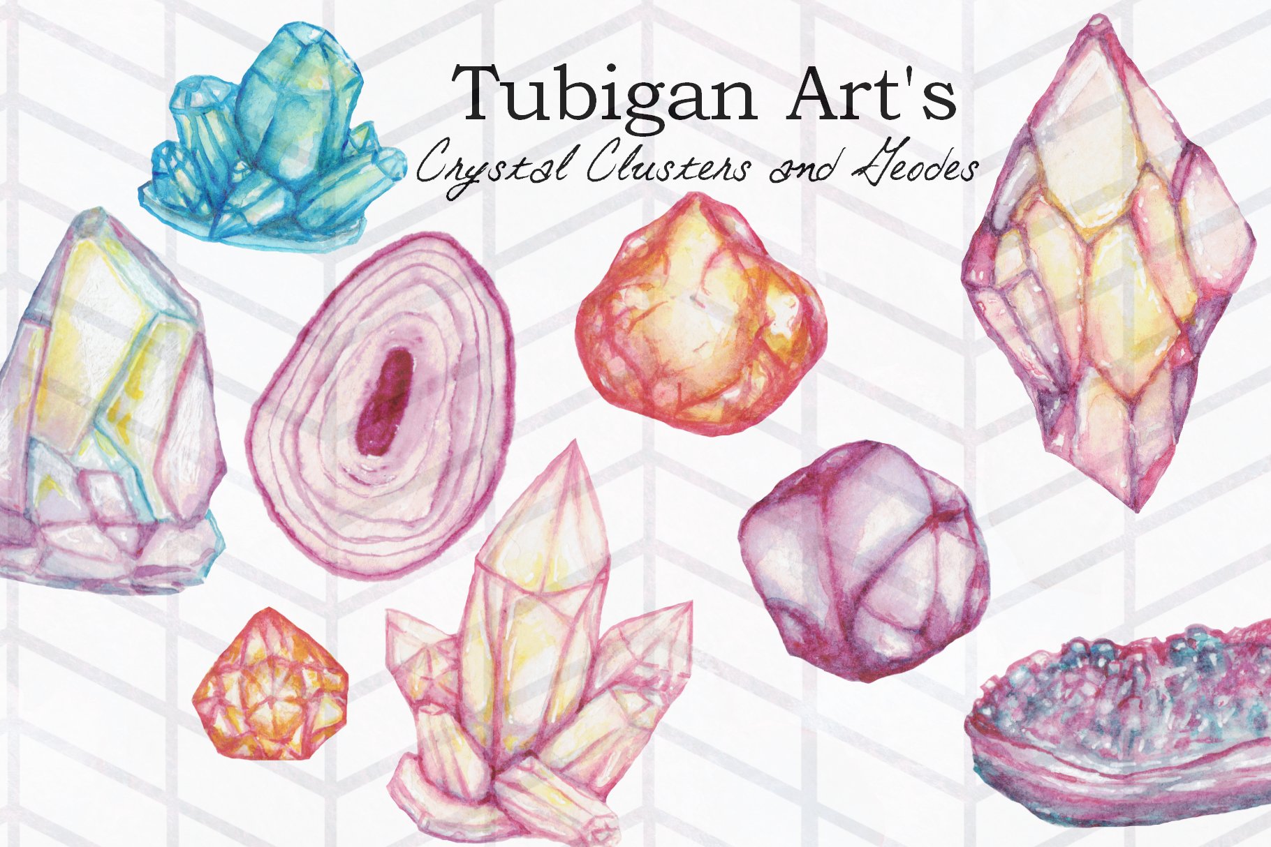 Watercolor Crystal Clusters & Geodes cover image.