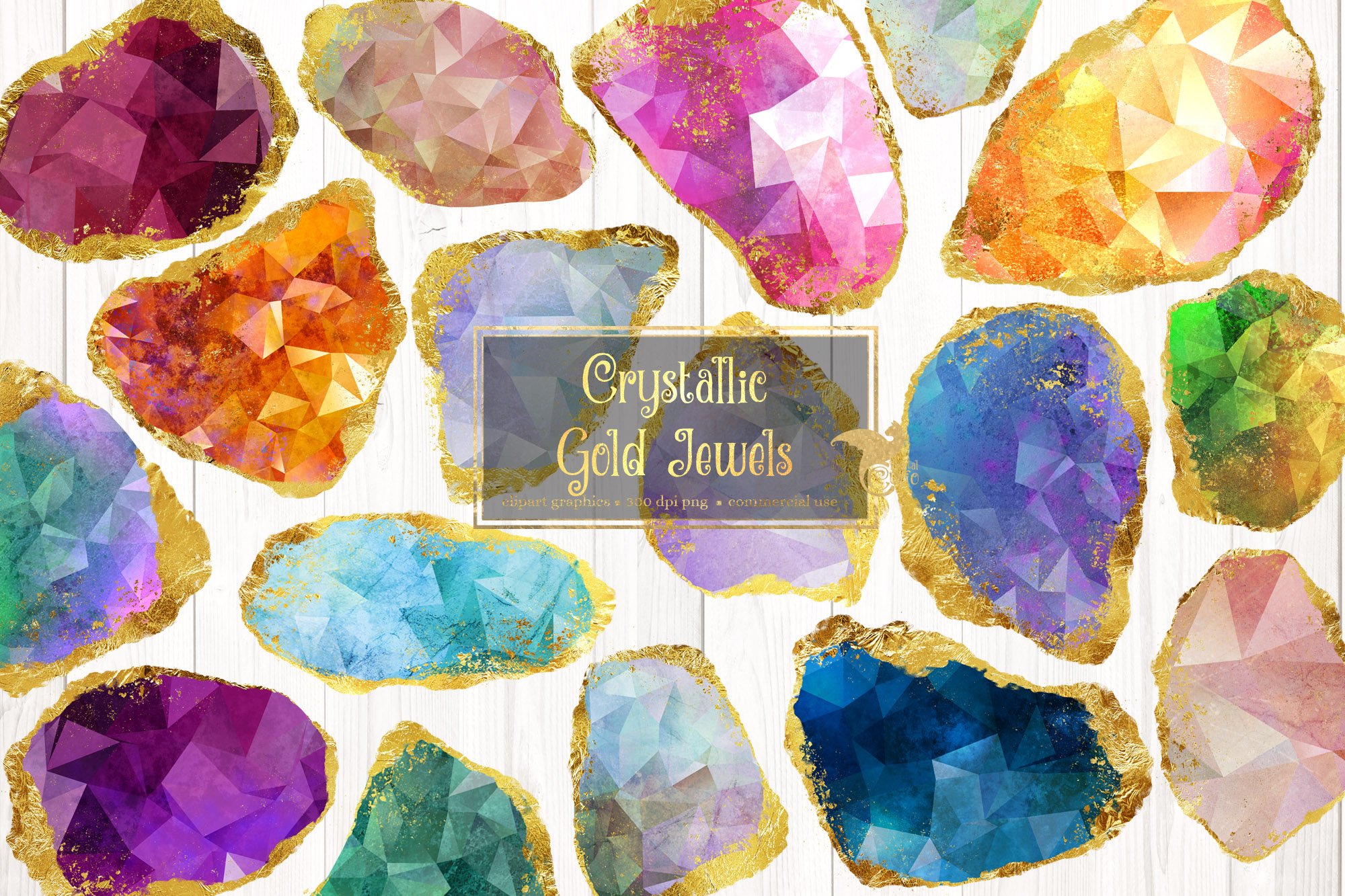 Crystallic Gold Jewels Clipart cover image.