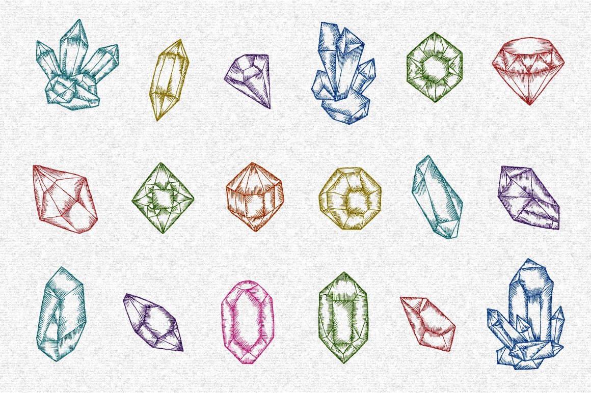 Crystals hand drawn graphic set preview image.