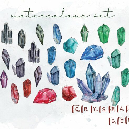 Watercolor Crystals Gems Set cover image.