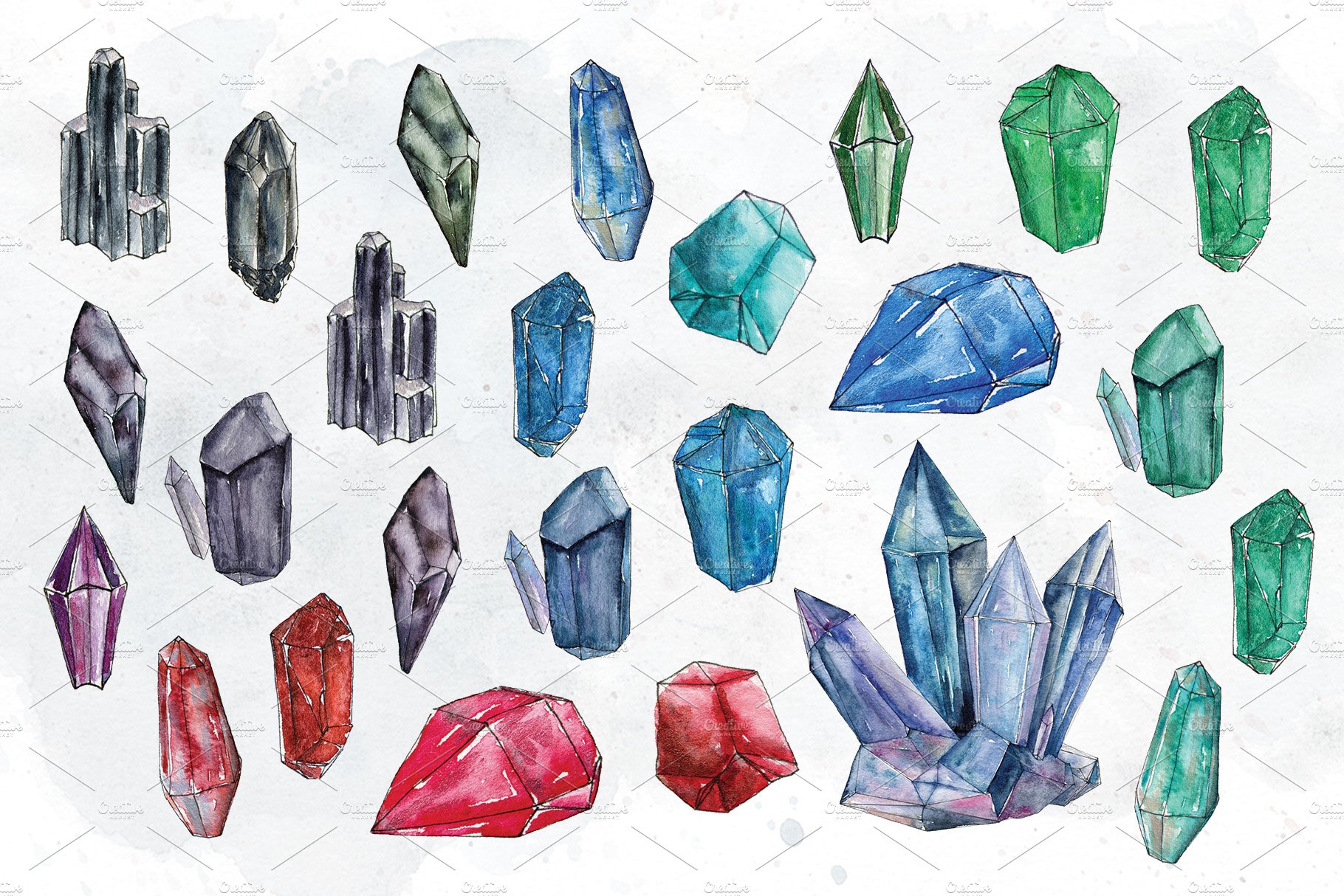 Watercolor Crystals Gems Set preview image.