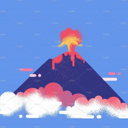 Volcano eruption flat vector cover image.