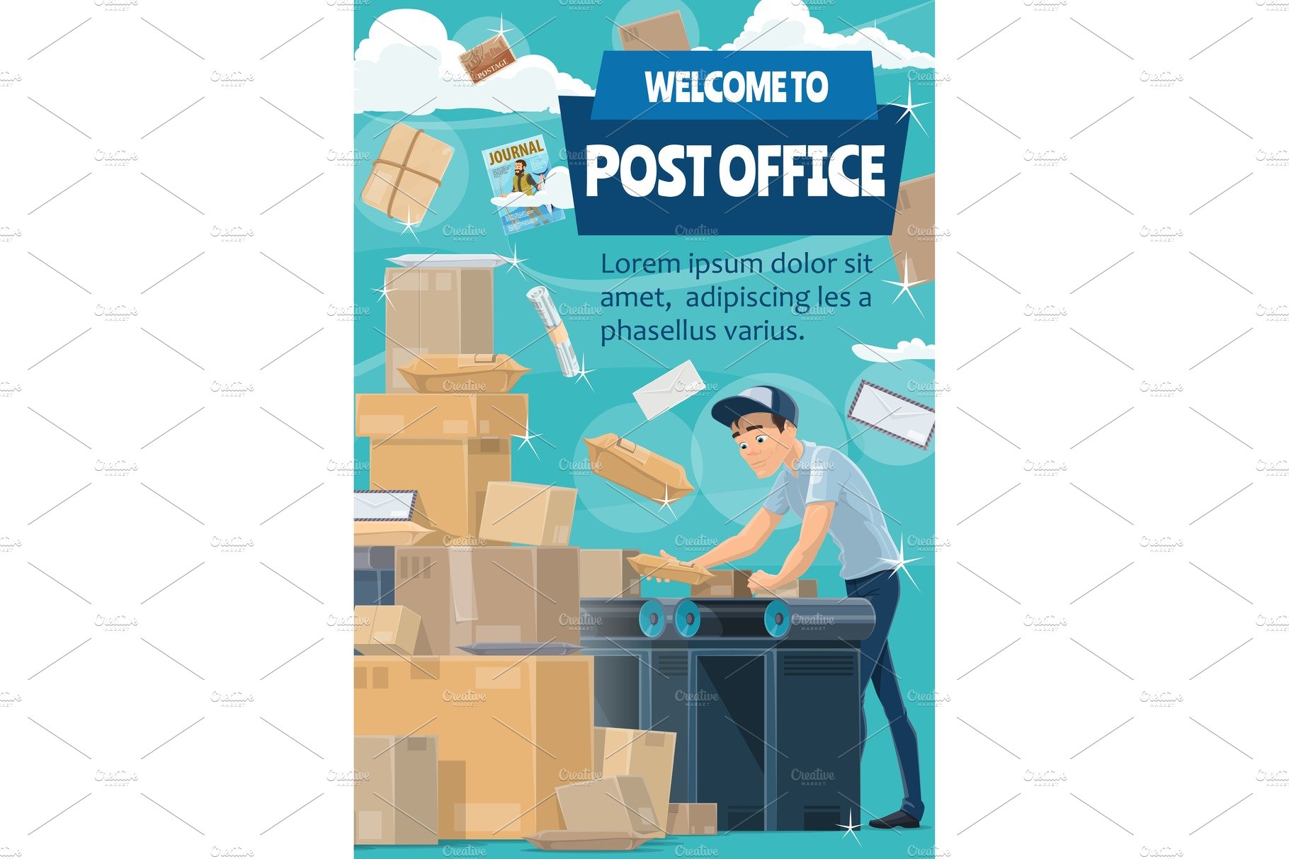 Postman at post office with mail cover image.