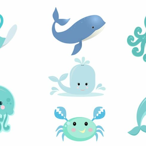 Cute sea creatures set cover image.
