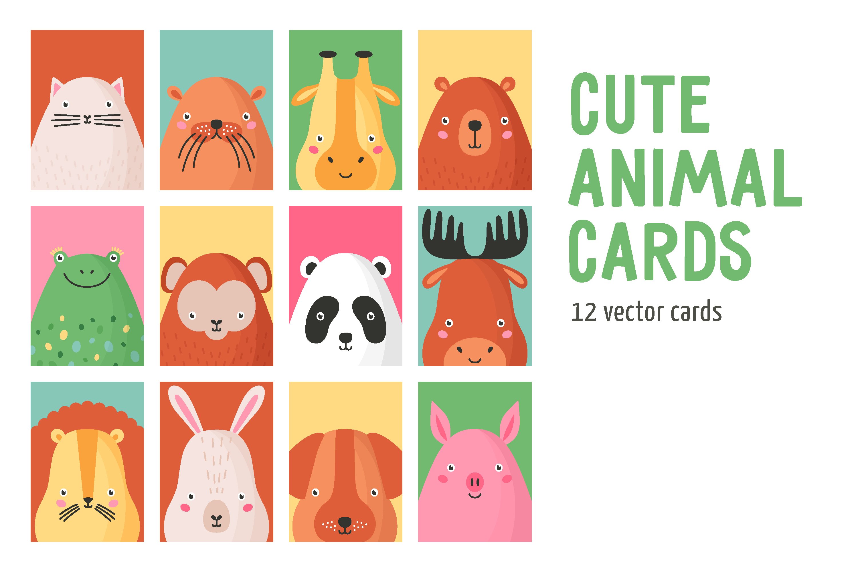 Cute animals card set cover image.