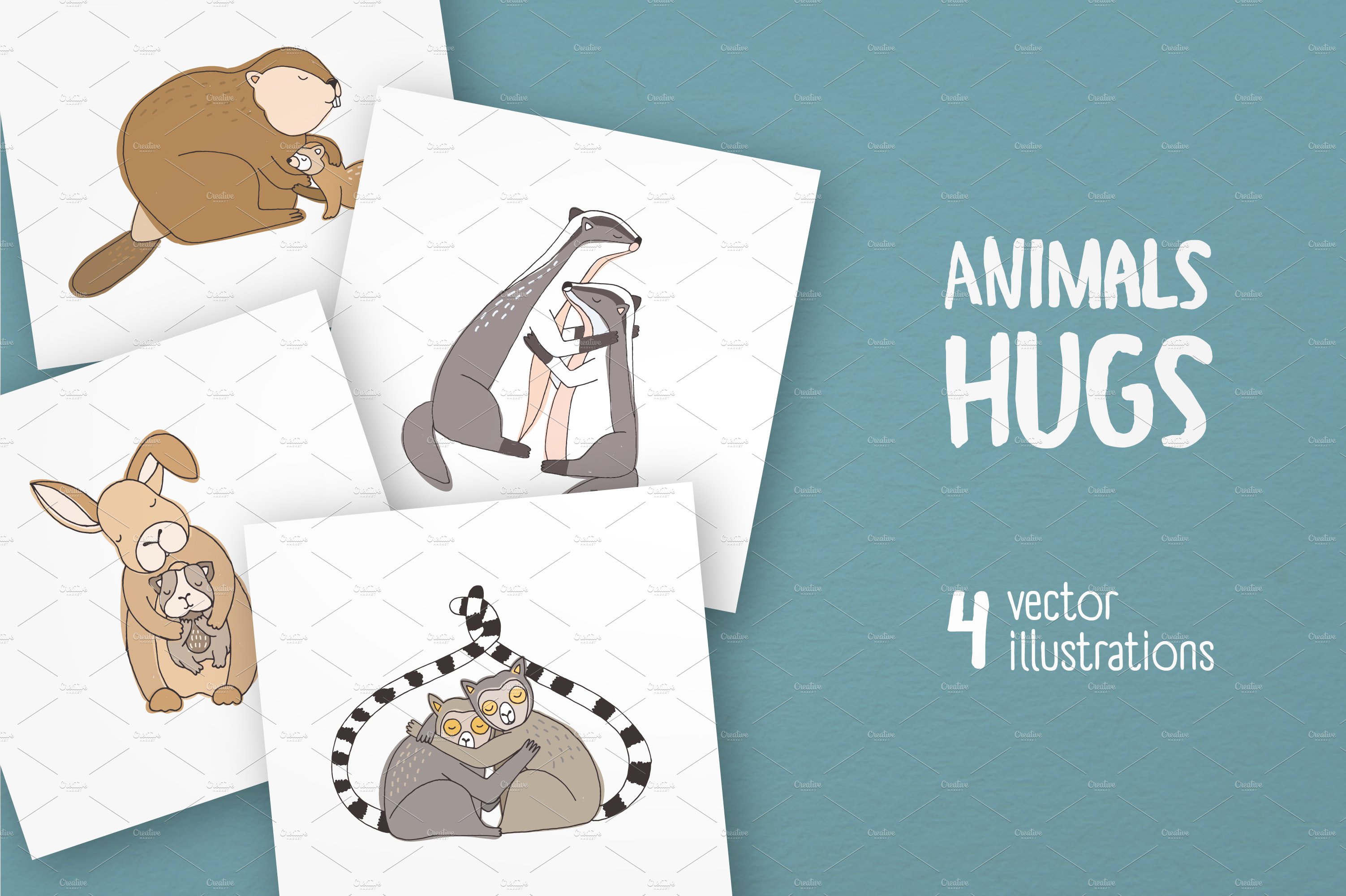 Cute pair of embracing animals cover image.