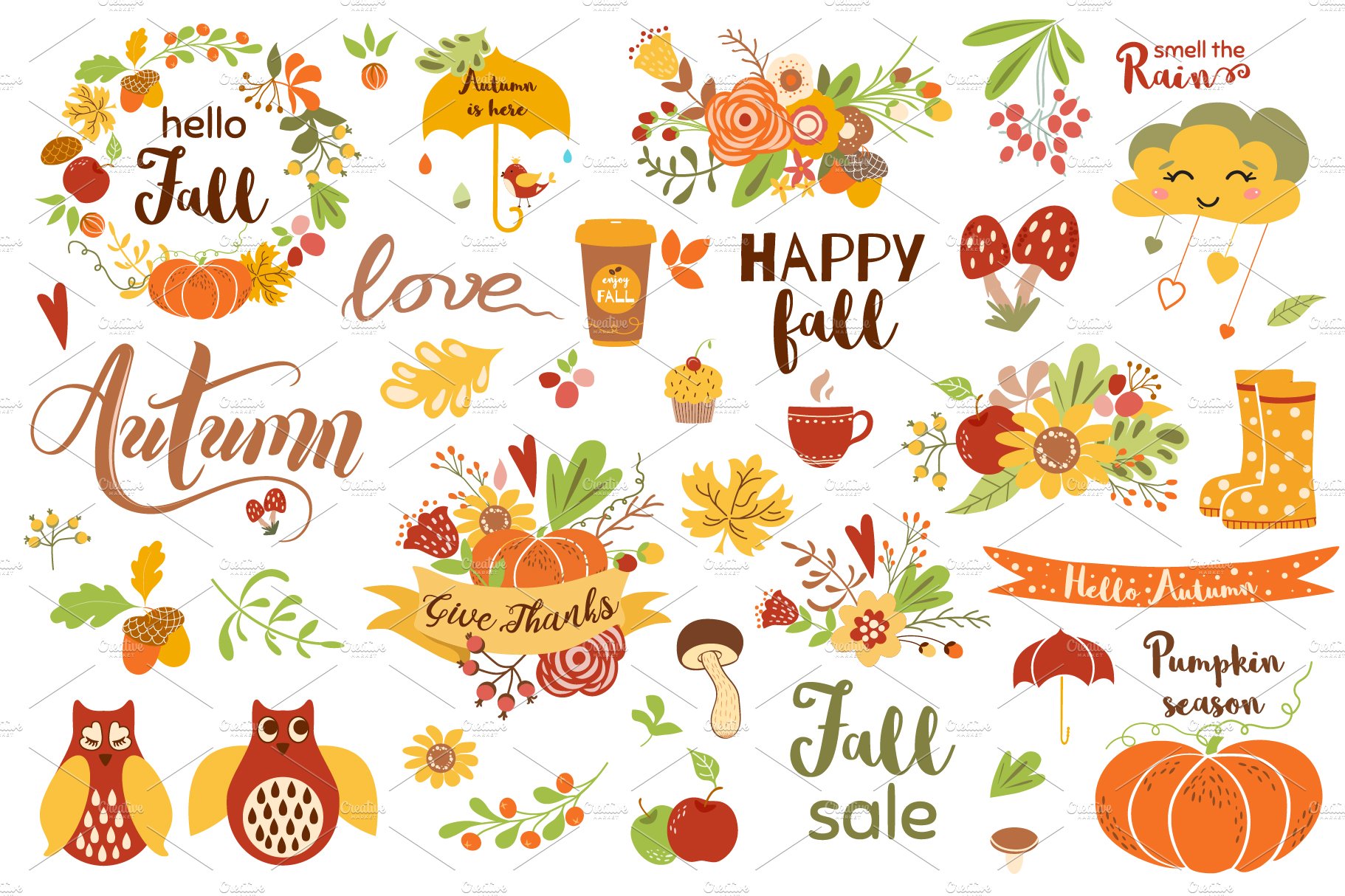 Cute fall clipart. Autumn logo set – MasterBundles