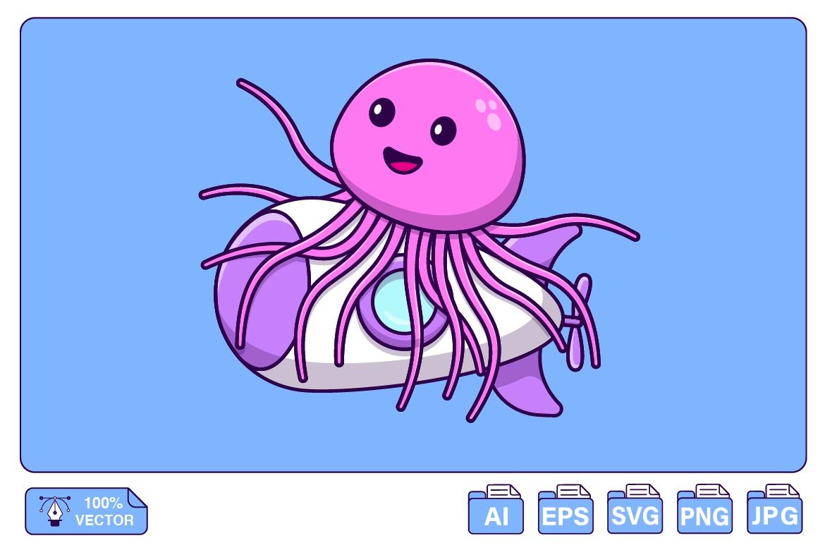 Cute Jellyfish Riding Submarine cover image.
