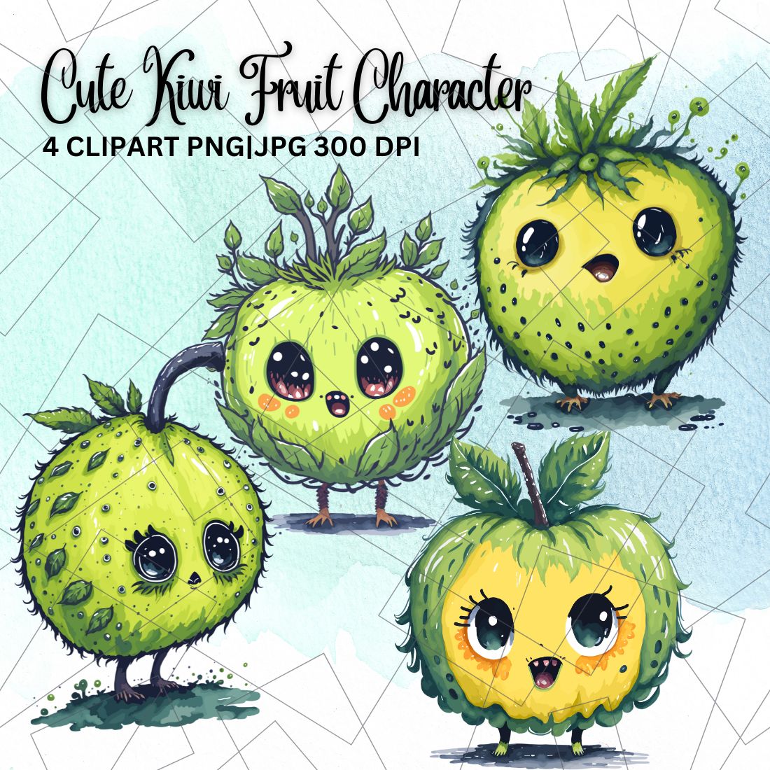 Cute Kiwi Fruit Character Sublimation Clipart cover image.