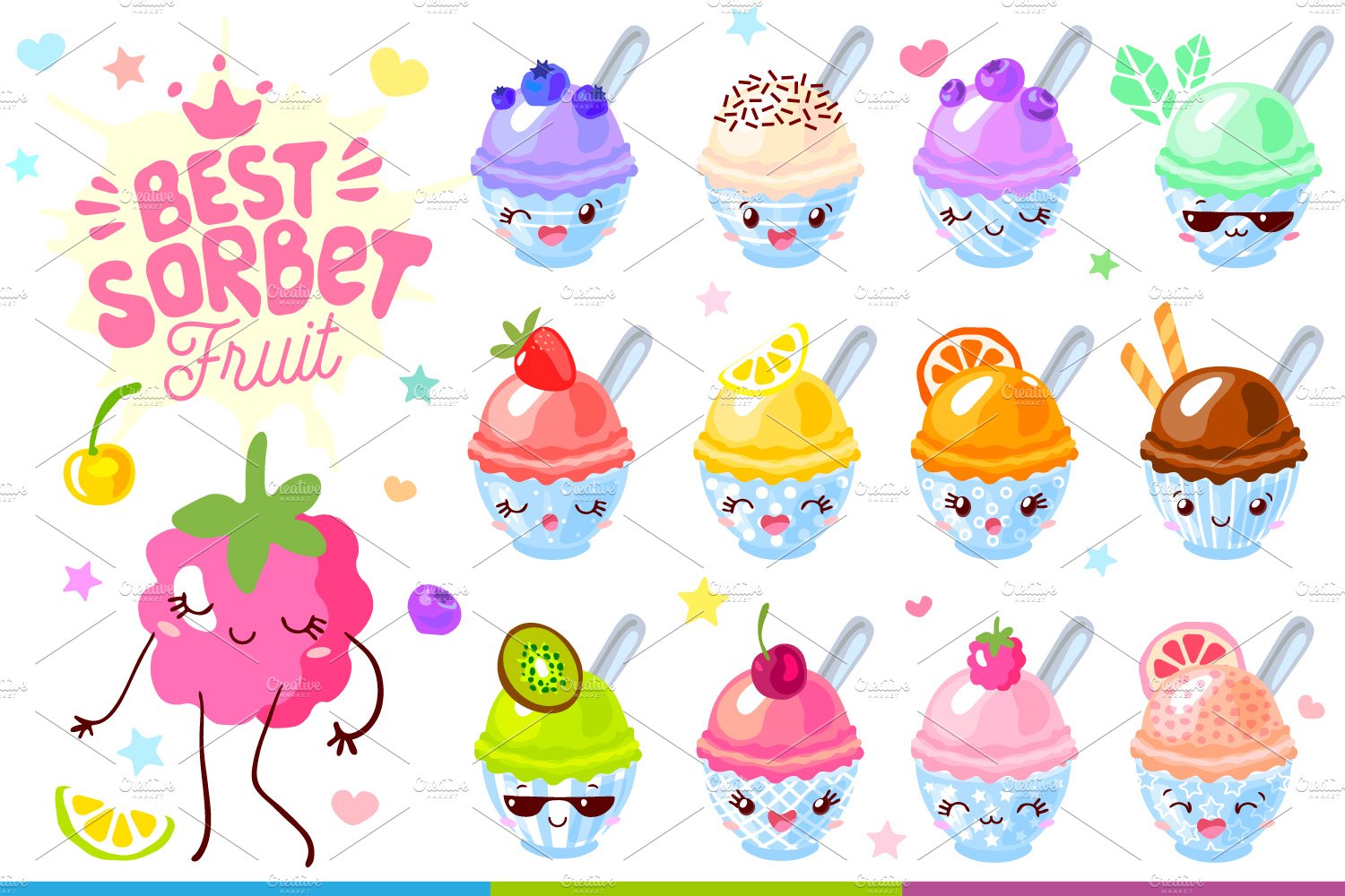 Cute Fruits Sorbet Characters MINI preview image.