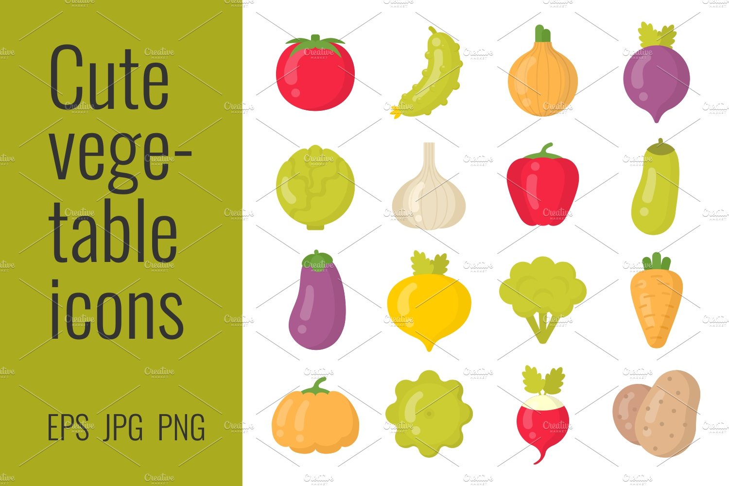 Cute vegetable icons preview image.