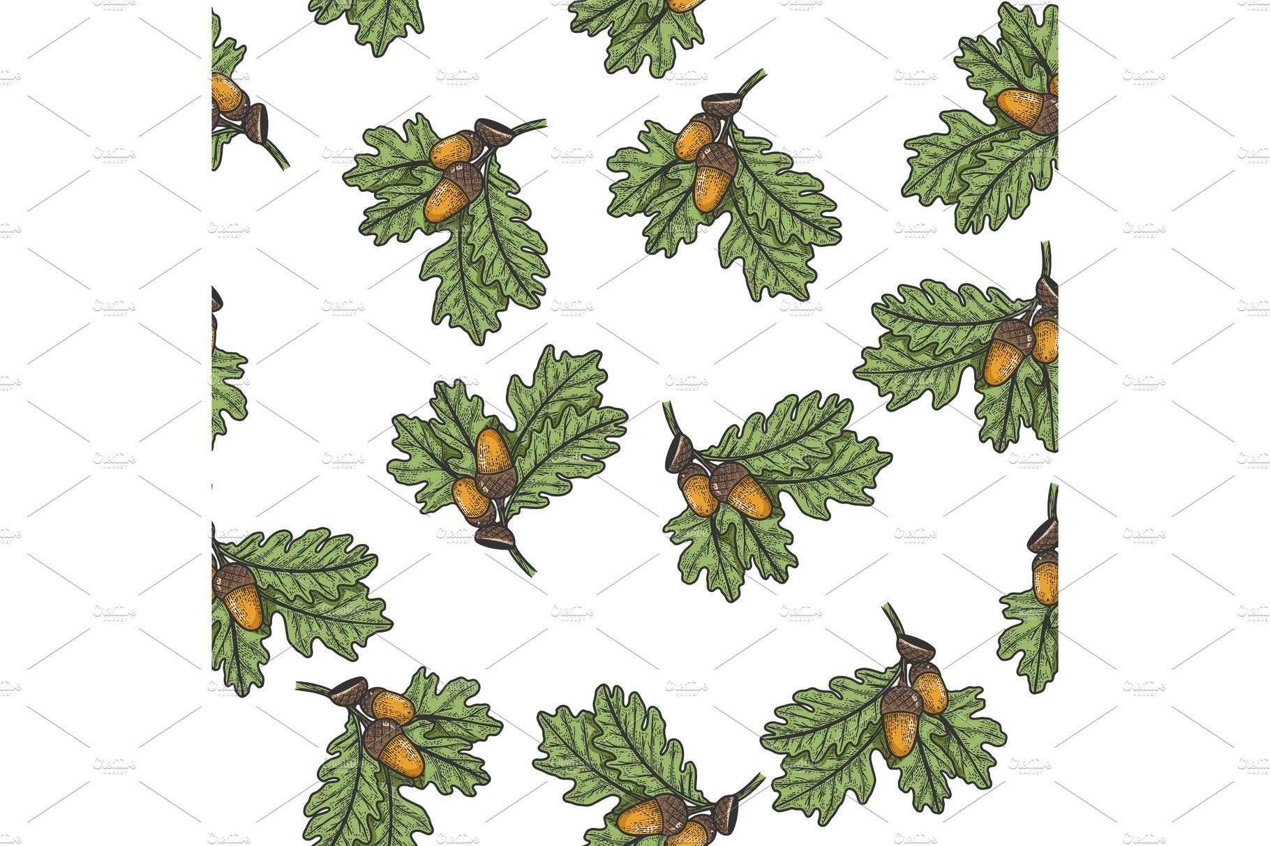 Oak branch seamless pattern sketch cover image.