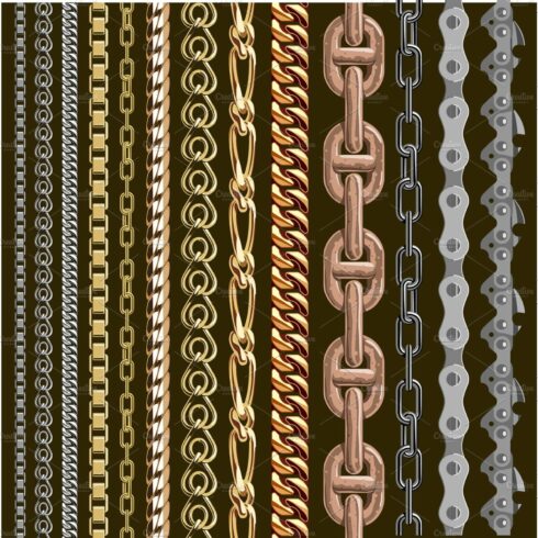 Chains link elements vector seamless metal chain-parts set isolated on back... cover image.