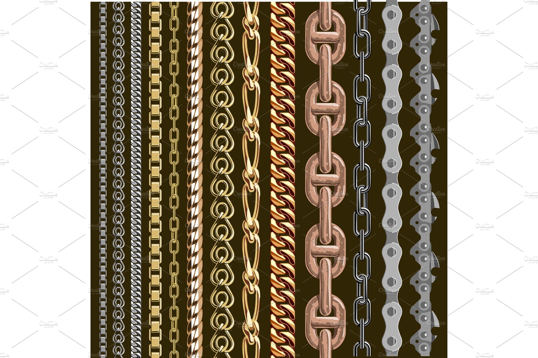 Chains link elements vector seamless metal chain-parts set isolated on back... cover image.
