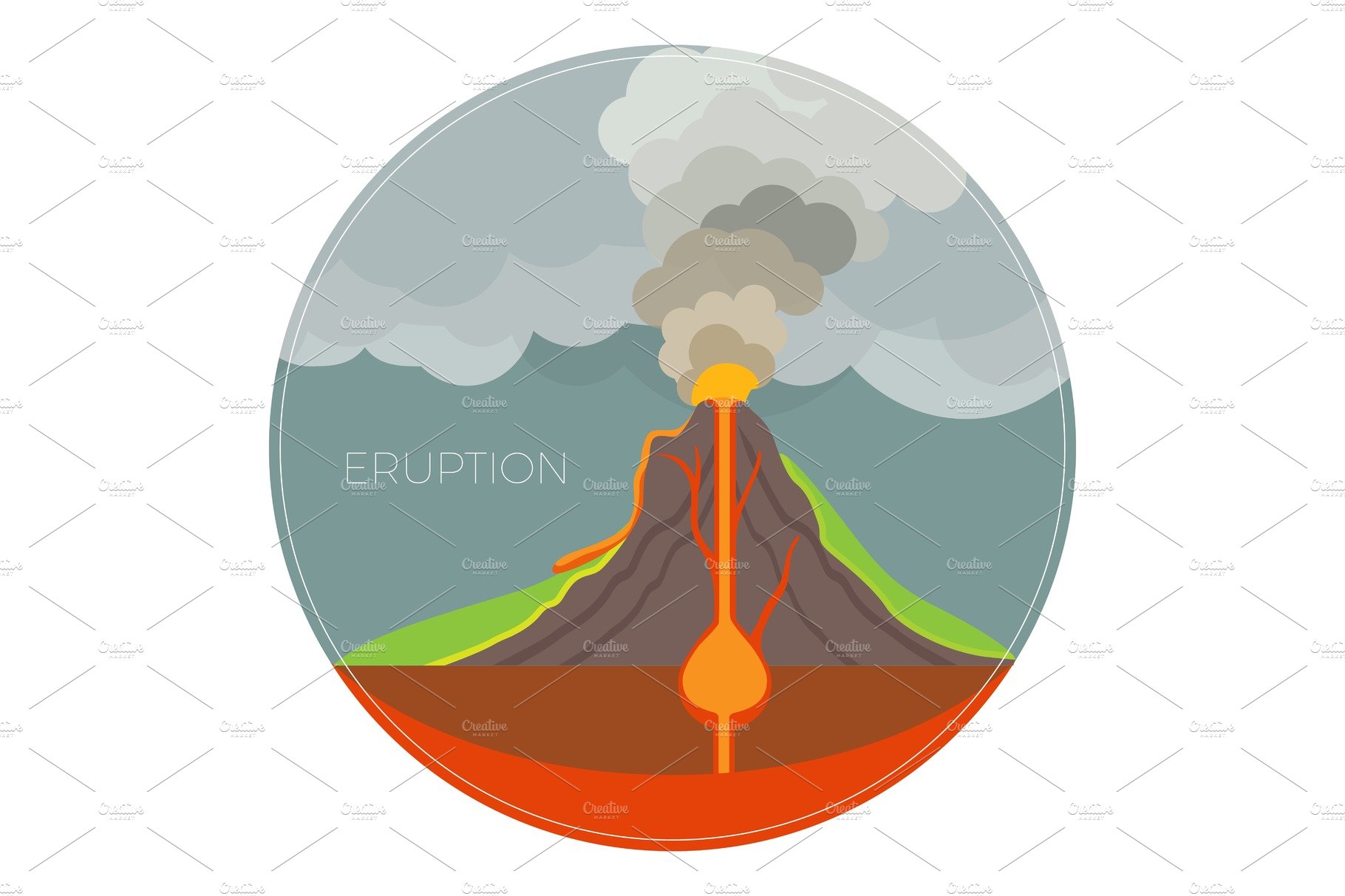 Dangerous volcano eruption scheme with lot of smoke cover image.