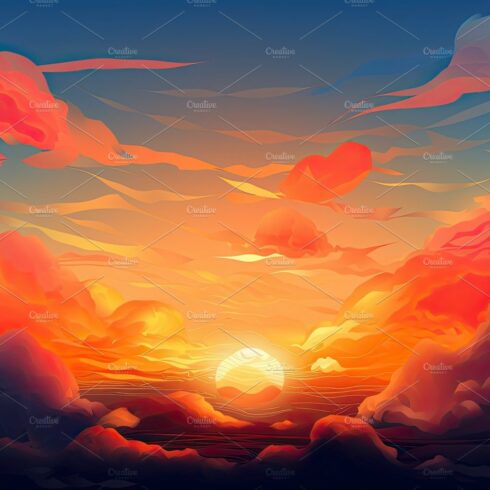 Illustrated sky with clouds, sun, stars, and sunrise or sunset. cover image.