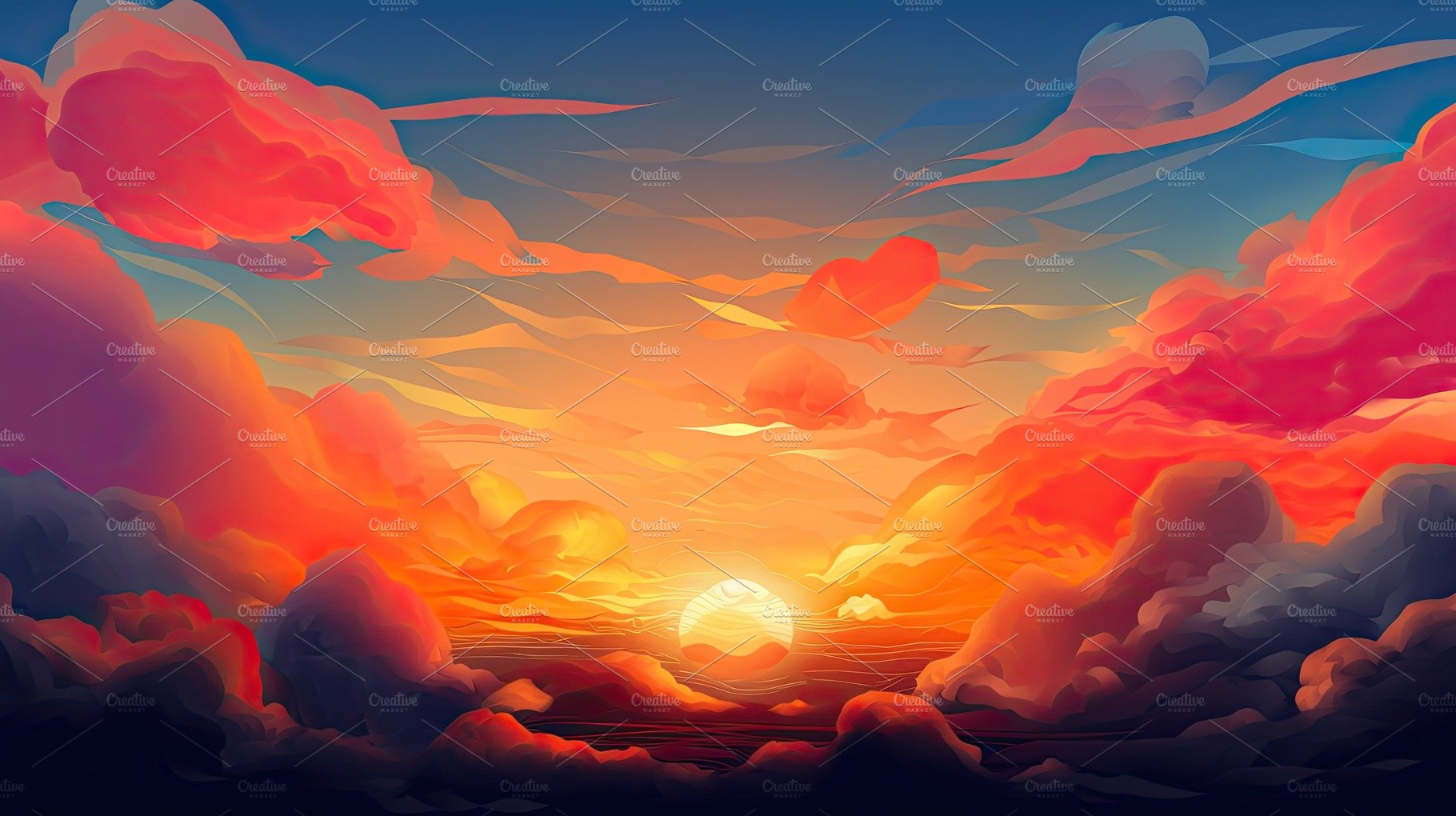 Illustrated sky with clouds, sun, stars, and sunrise or sunset. cover image.