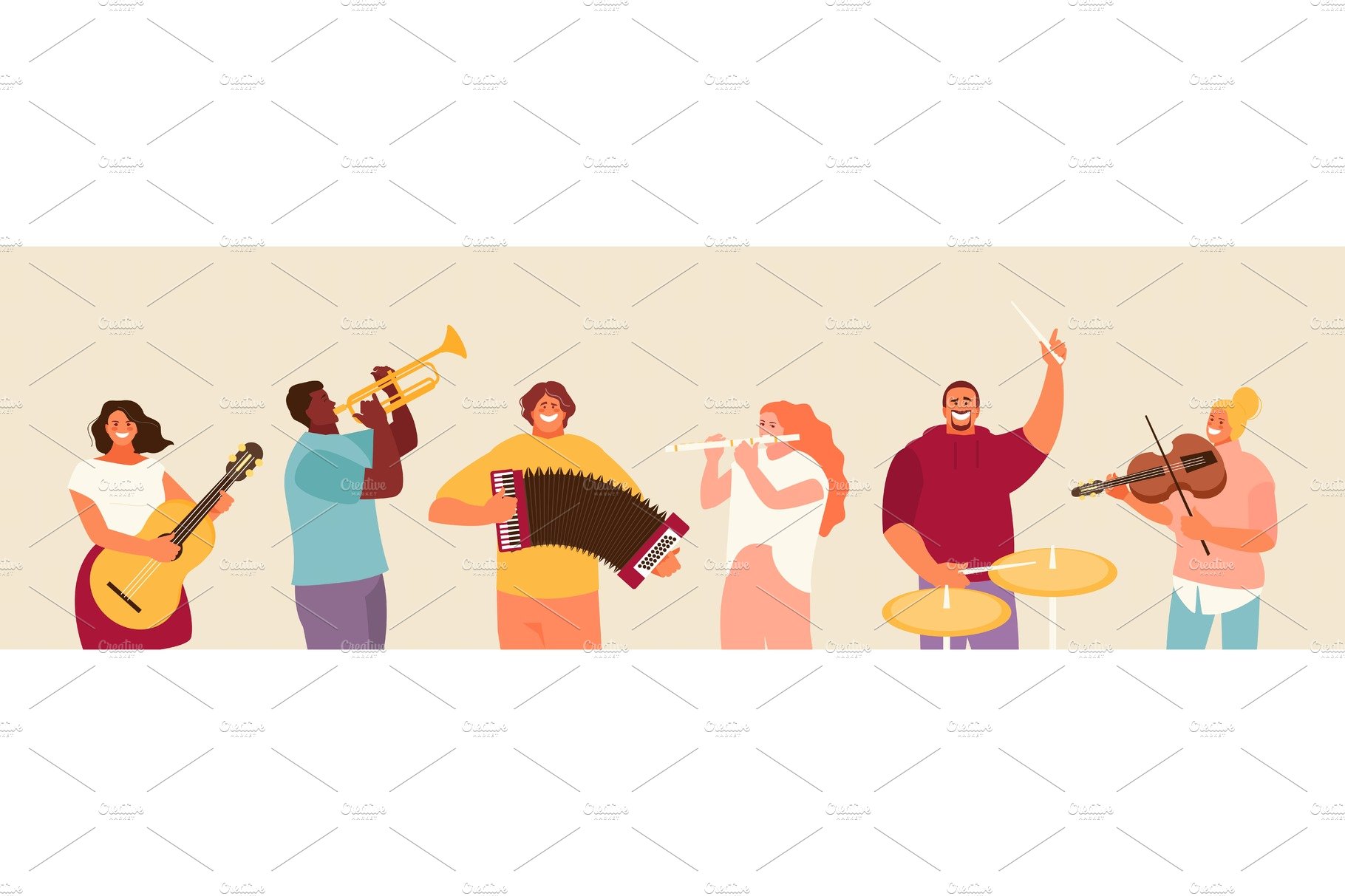 Musicians people group vector cover image.