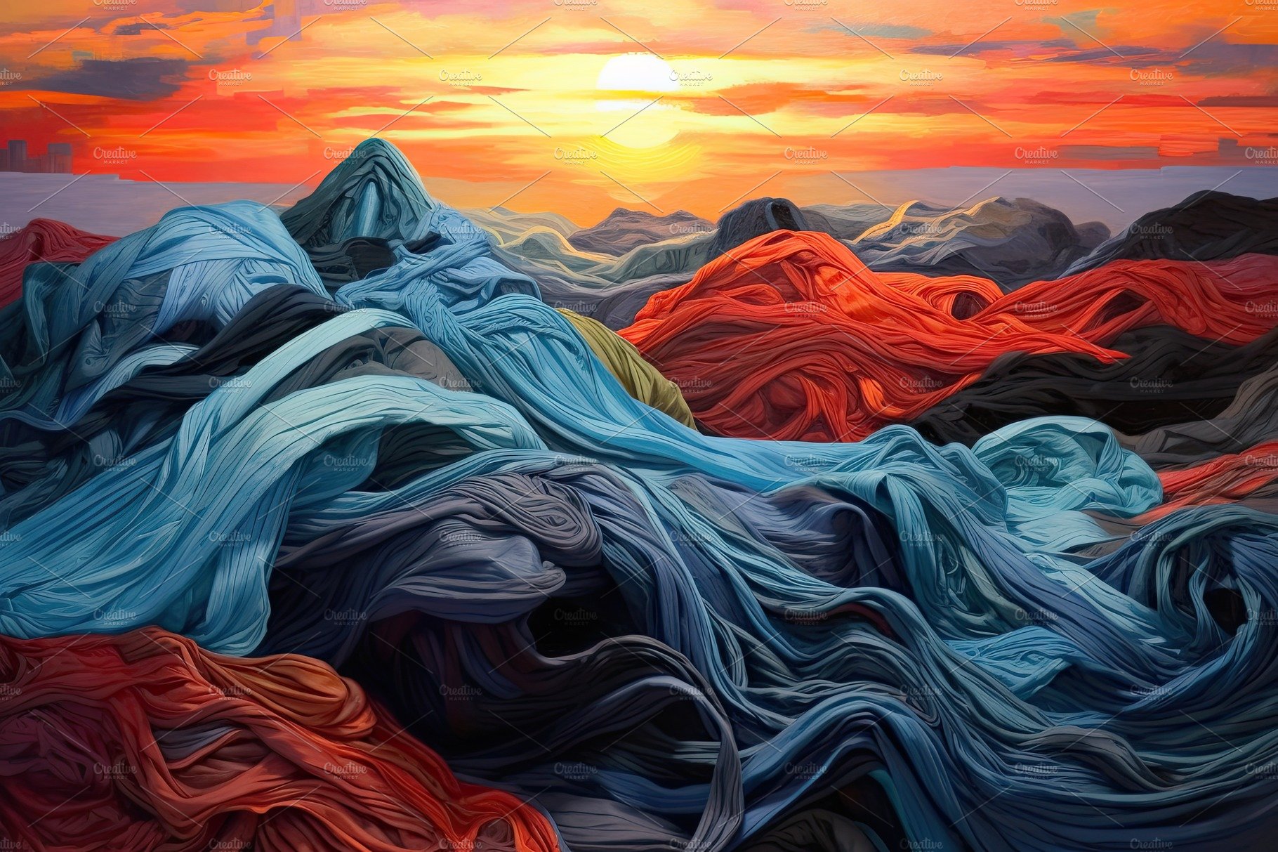 Colorful cloth weaved abstract painting over a sunset background cover image.