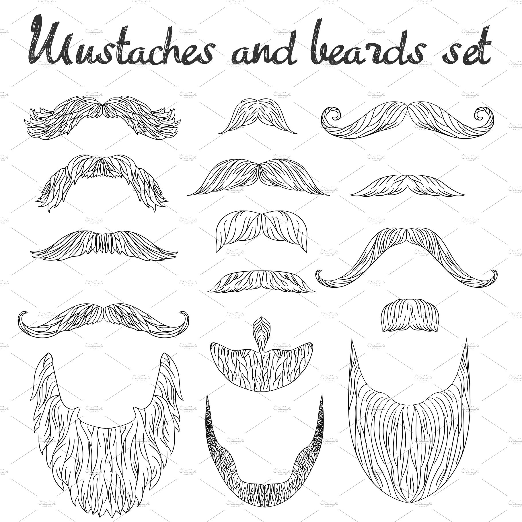 Man hair, mustache, beards set. cover image.