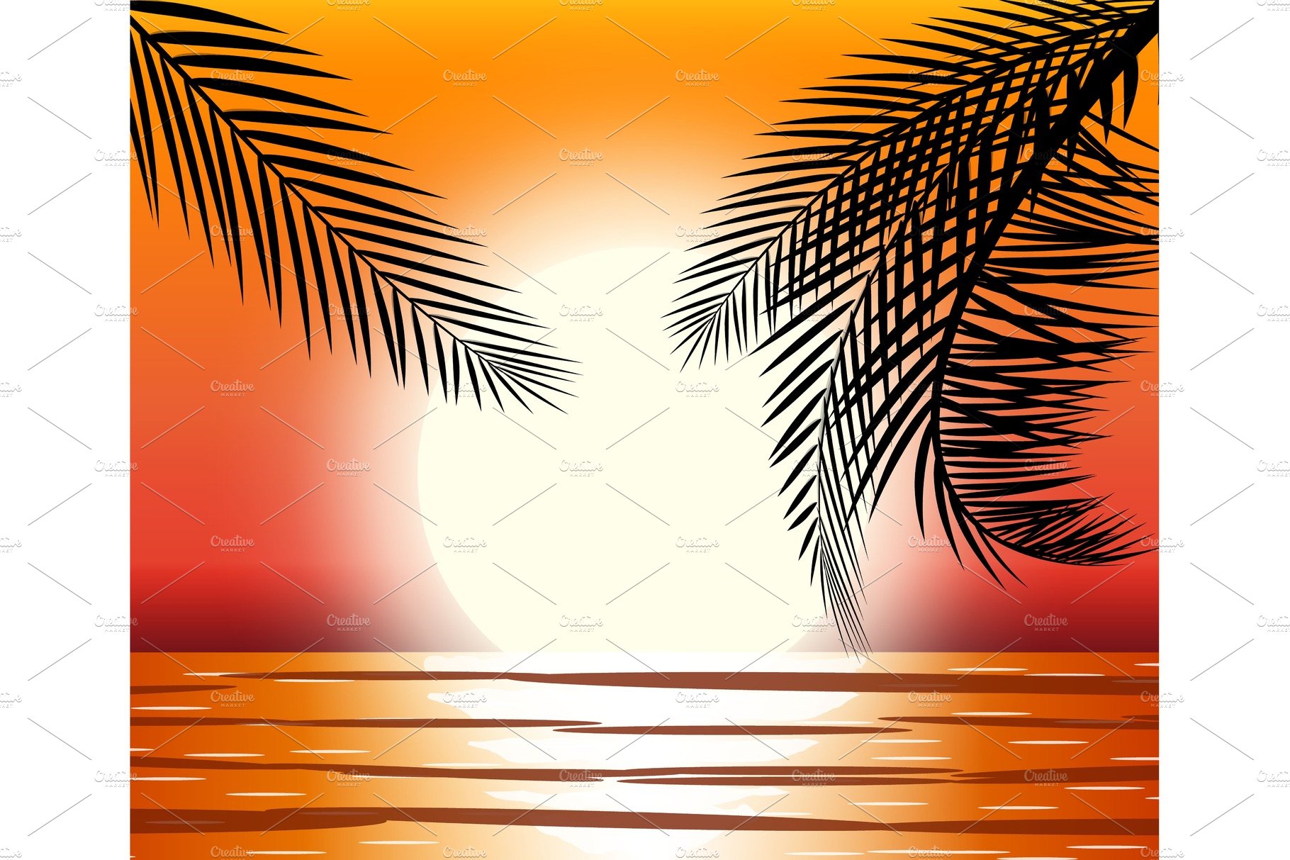 Silhouette of palm tree on beach. cover image.