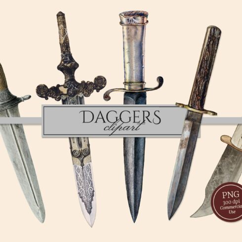 Vintage Daggers Clipart Illustration cover image.