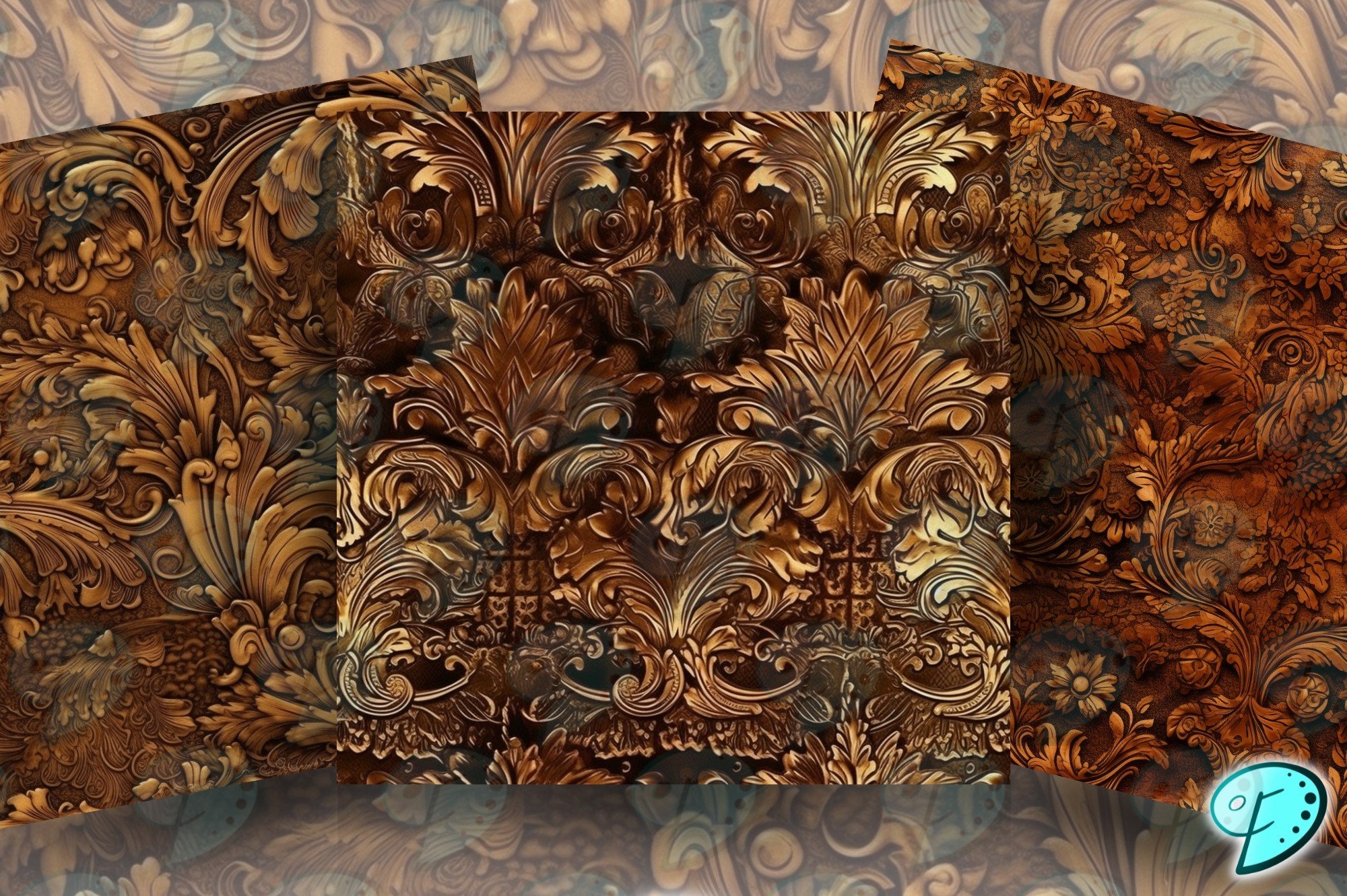 Damask Leather Pattern Papers preview image.
