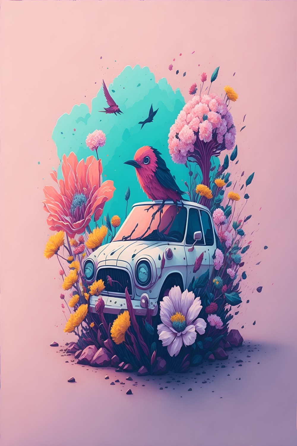 Floral beauty with our detailed car t-shirt design pinterest preview image.