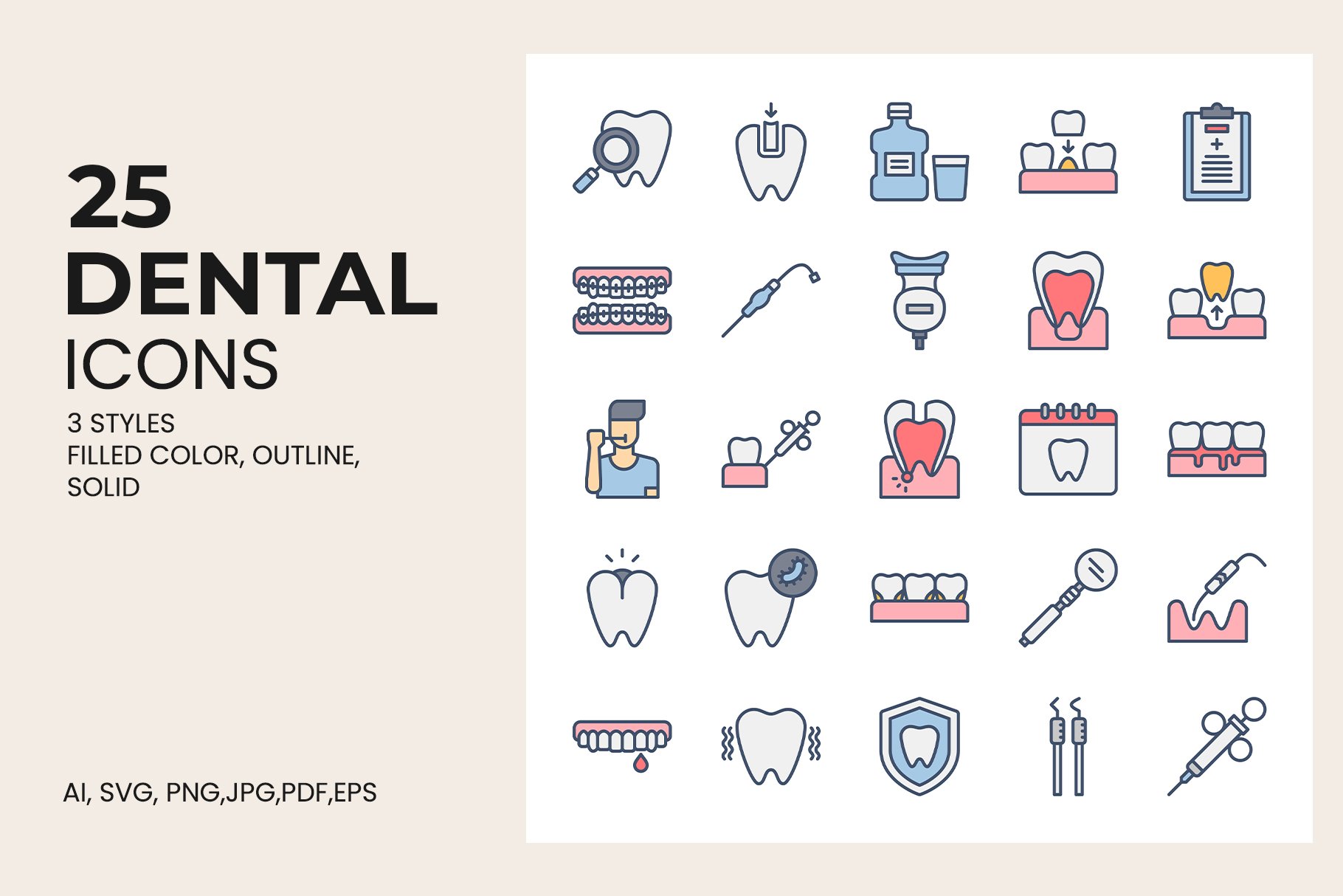 Dental Icon Pack 3 Styles cover image.