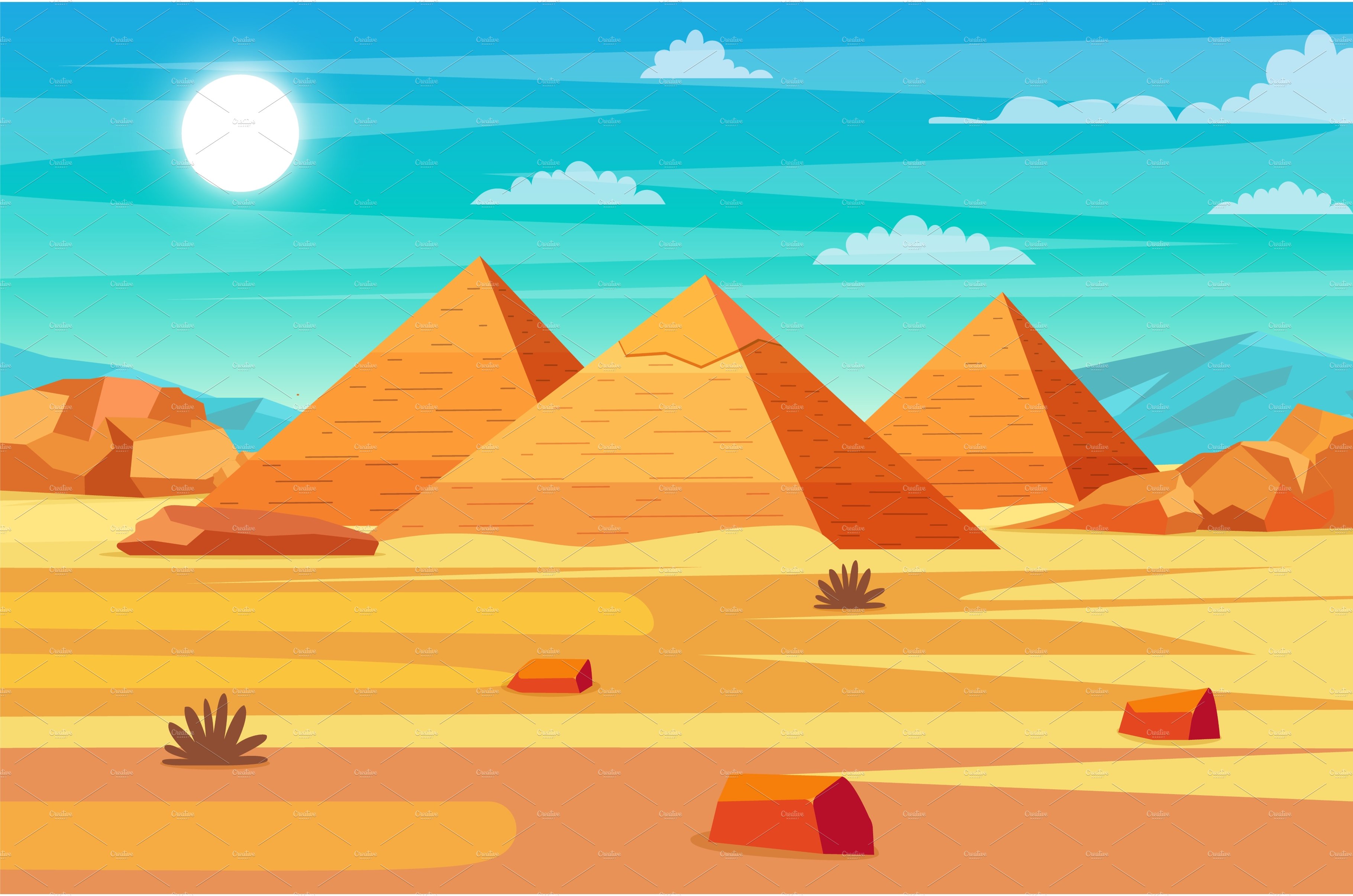 Egyptian desert with pyramids. cover image.