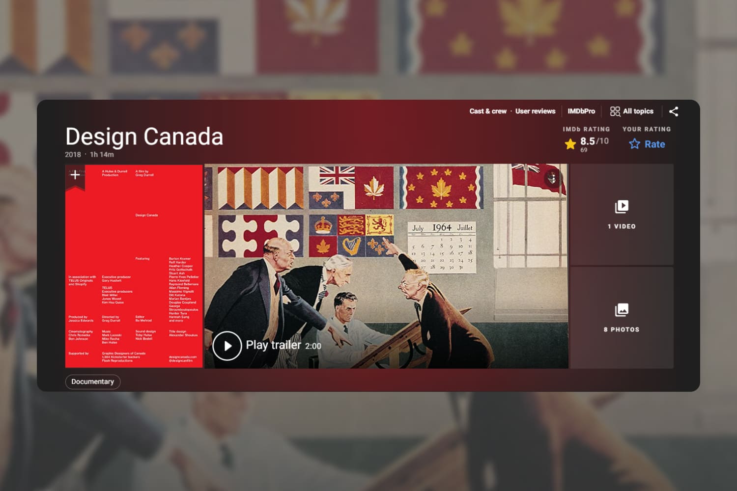 Screenshot of the page of the series Design Canada on the IMDB website.