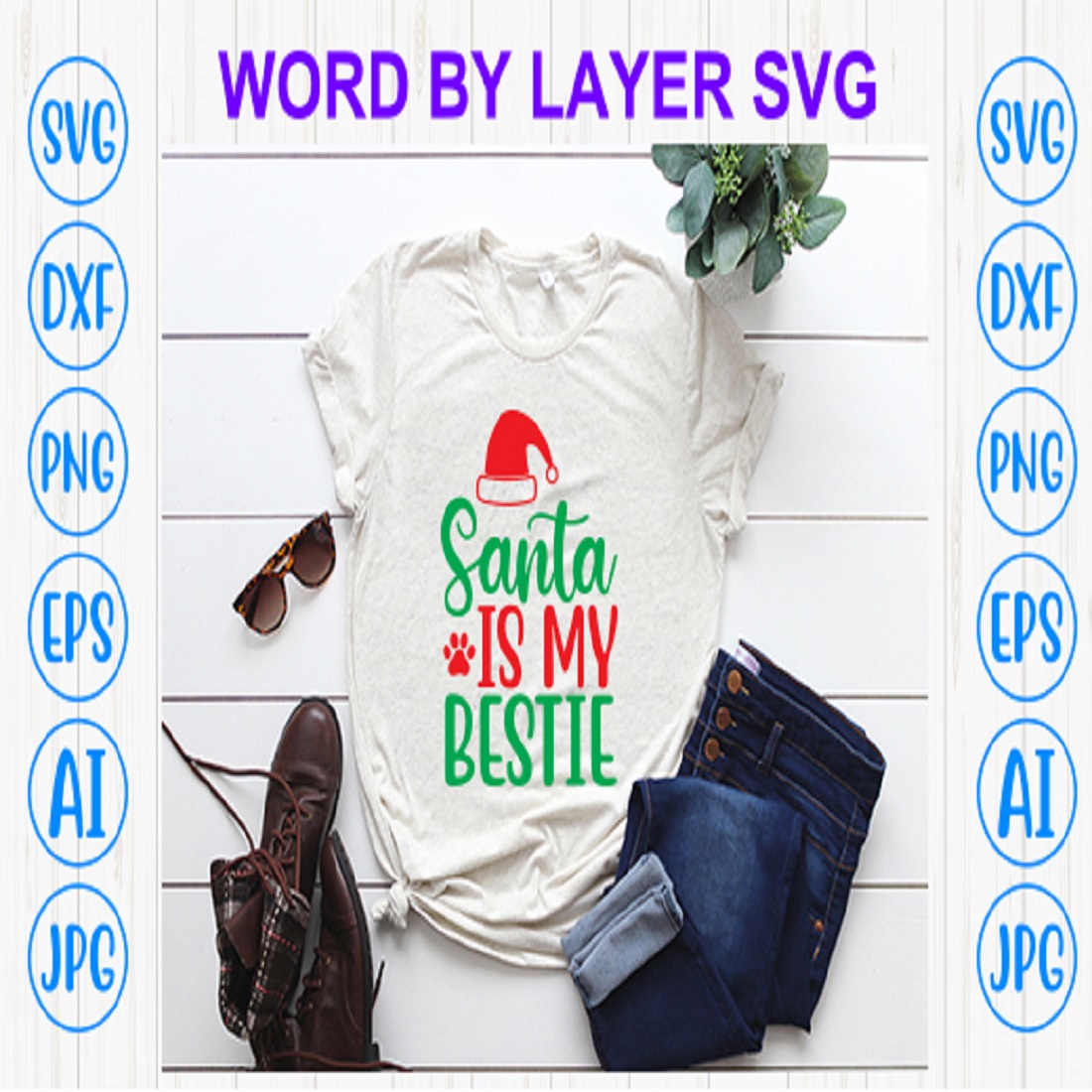 Santa is my bestie svg design cover image.