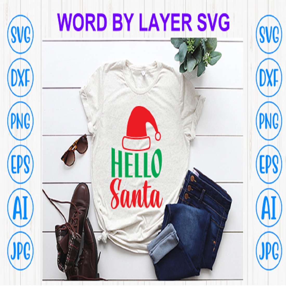 Hello Santa svg design preview image.