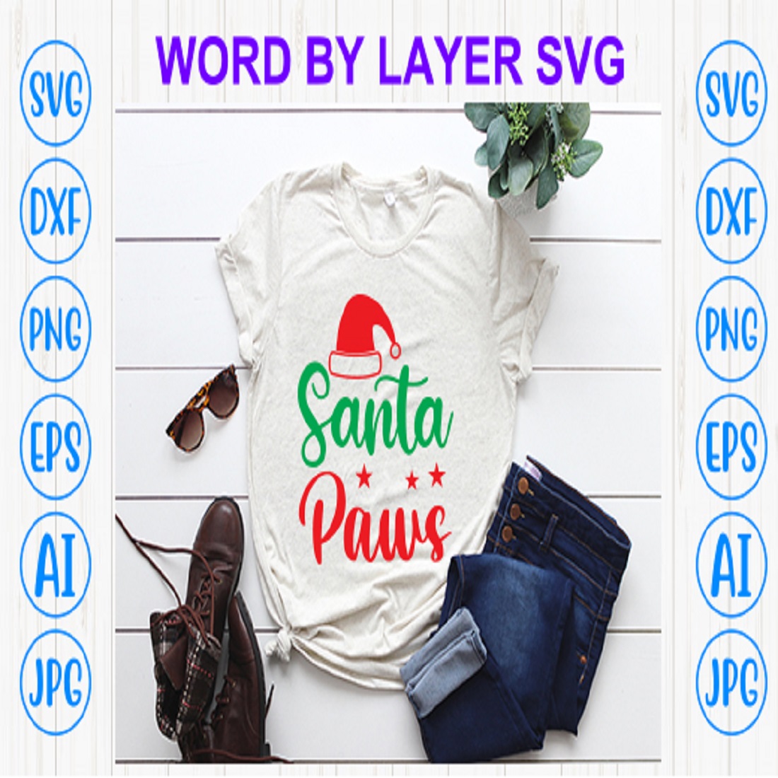 Santa paws svg file preview image.