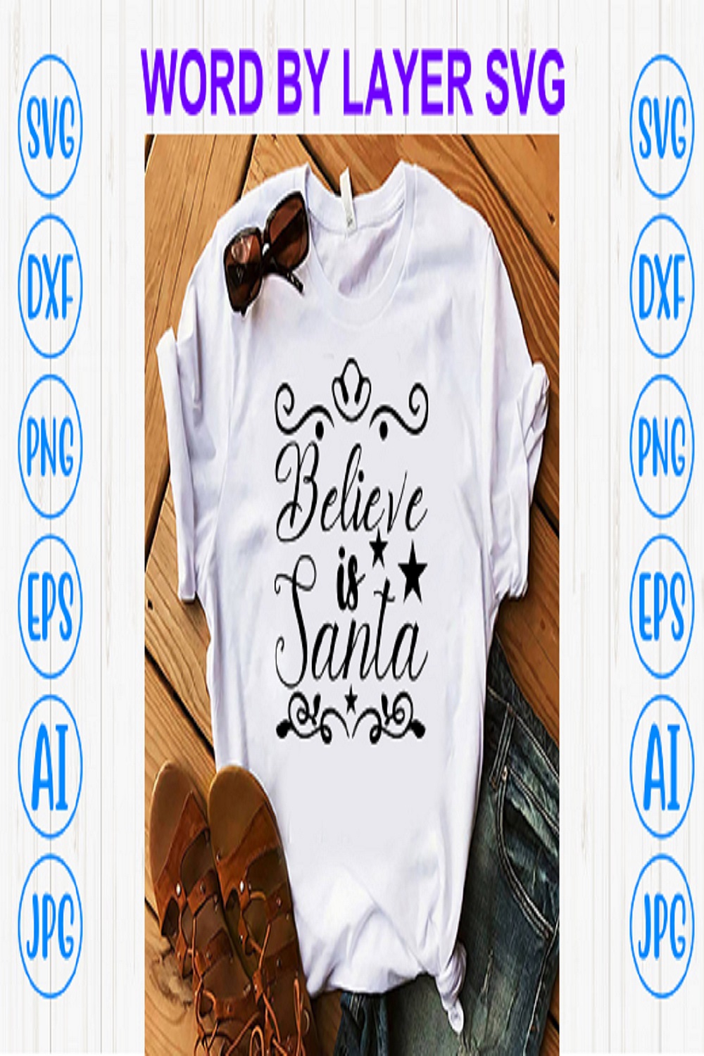 Believe is santa svg design pinterest preview image.