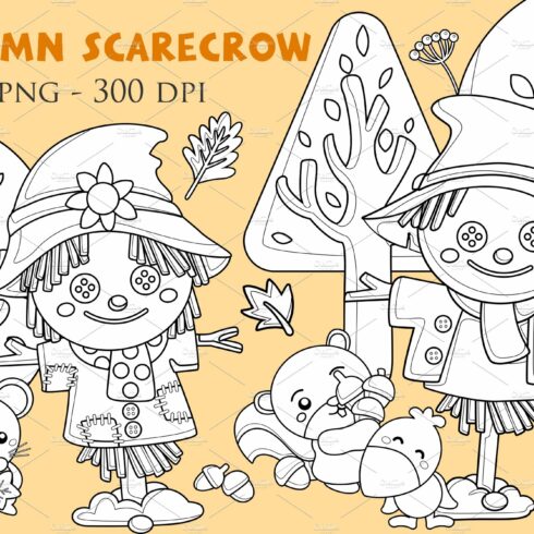 Cute Autumn Scarecrow Digital Stamp cover image.