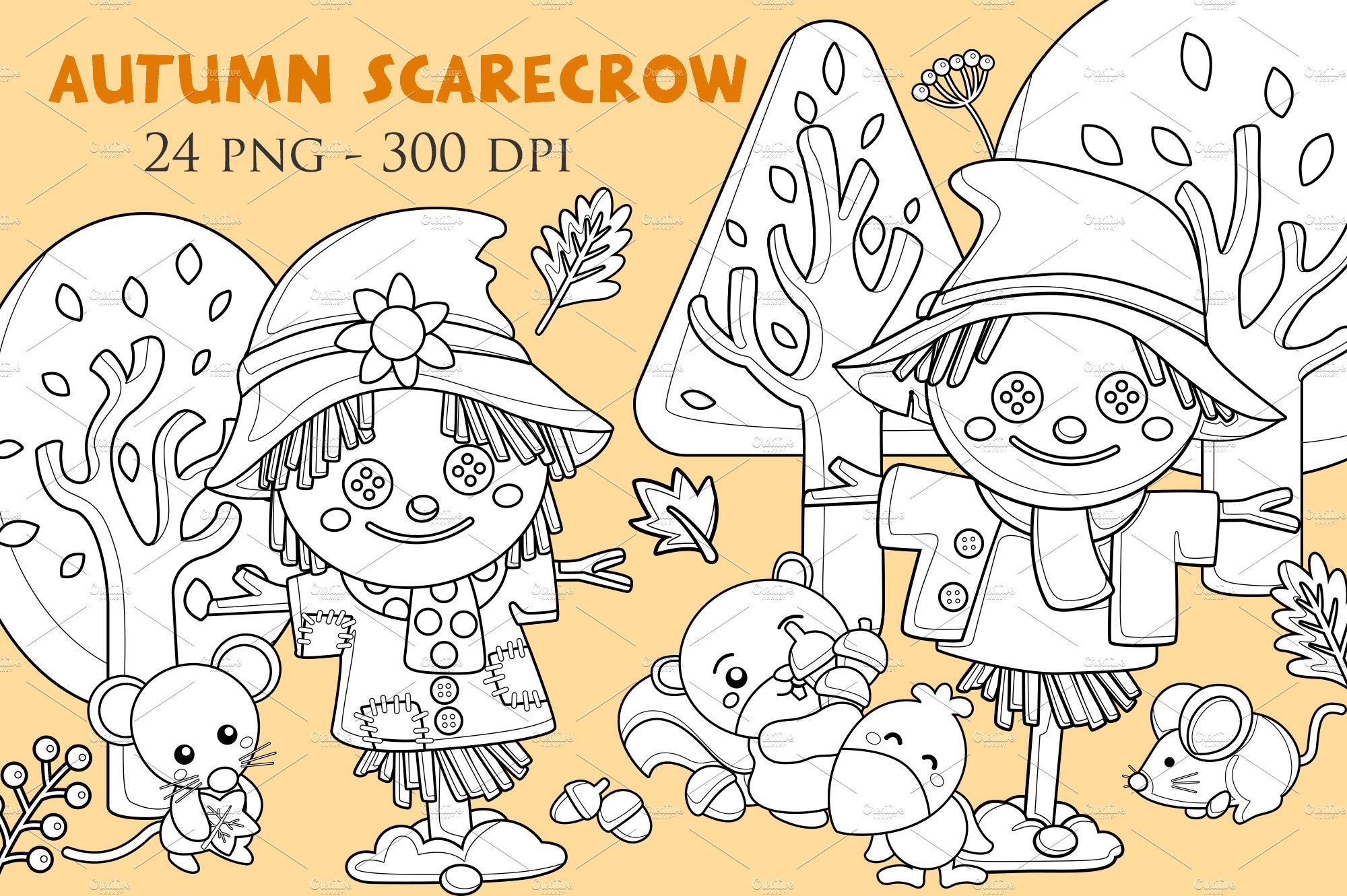 Cute Autumn Scarecrow Digital Stamp cover image.
