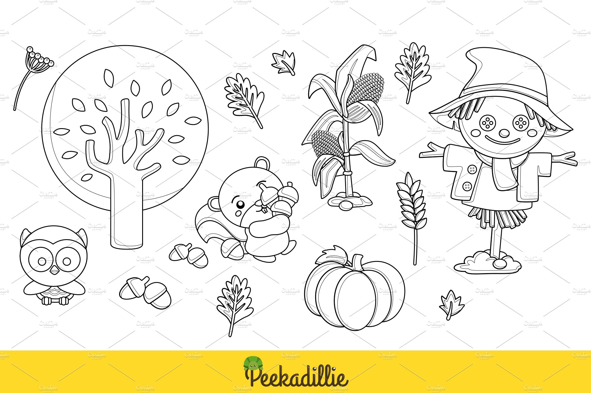 Cute Autumn Scarecrow Digital Stamp preview image.