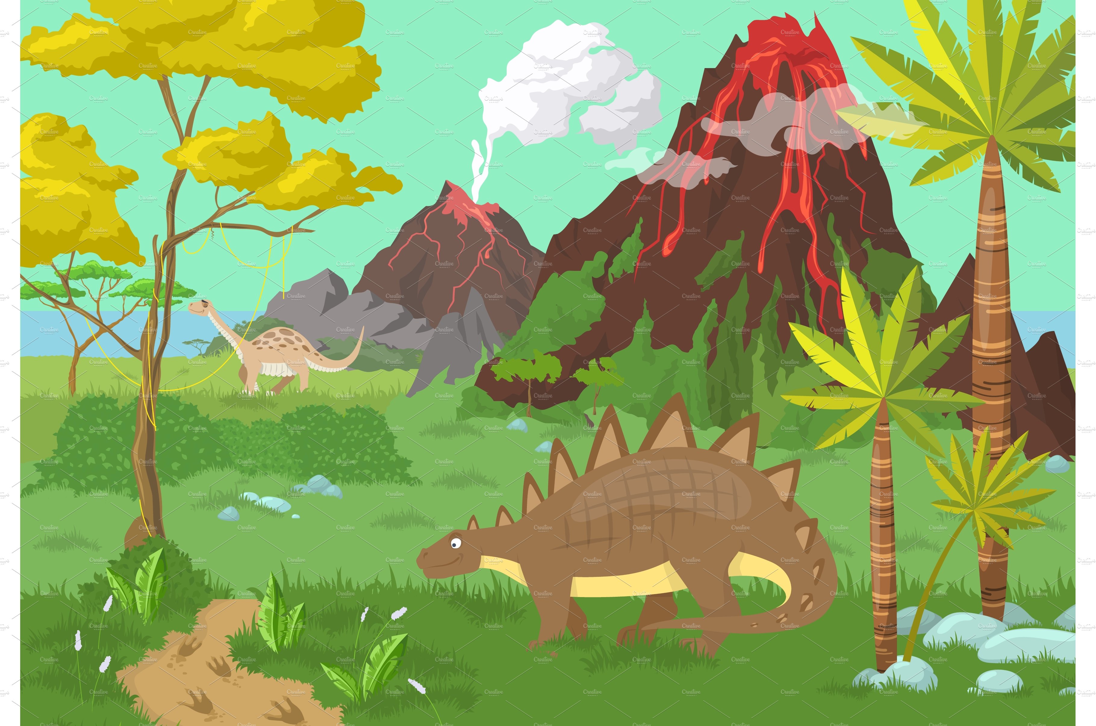 Prehistoric era scene with dinosaurs cover image.