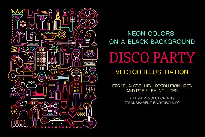 Disco Party Neon vector cover image.