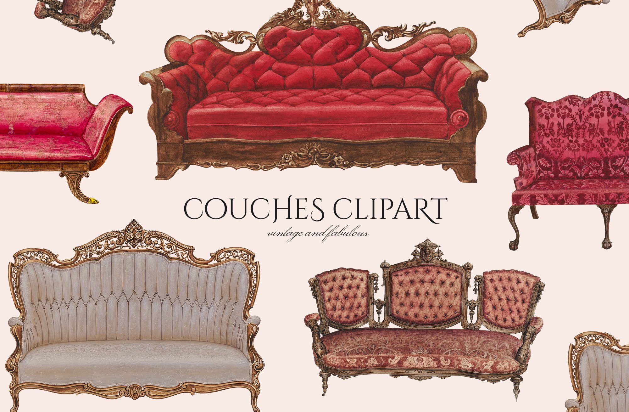 Vintage Couch & Sofa Clipart cover image.
