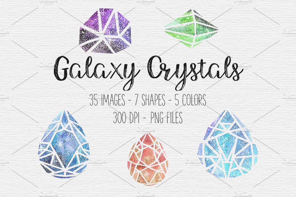 Galaxy Watercolor Crystal Clipart cover image.